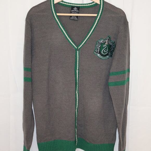 Harry Potter Wool "Slytherin" Sweater Size M 100% Acrylic Gray Green - Picture 1 of 11